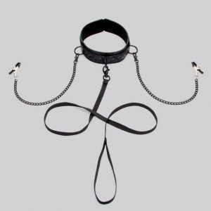 Bondage Boutique Black Rose Collar with Nipple Clamps