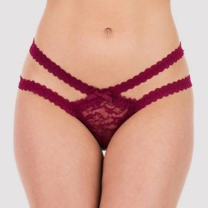 Lovehoney Wine Lace Cage-Back Crotchless Panties