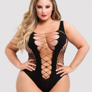 Lovehoney Plus Size Black Deep Plunge Fence Net Teddy