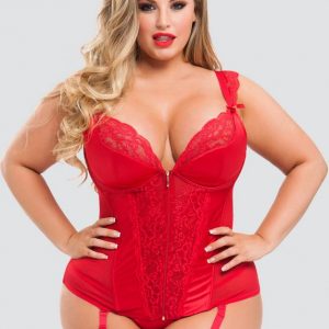 Lovehoney Plus Size Treasure Me Red Push-Up Basque Set