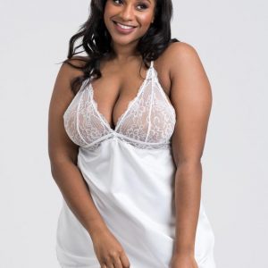 Lovehoney Plus Size Jewel Satin White Chemise Set