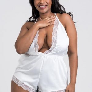 Lovehoney Plus Size Jewel Satin White Teddy