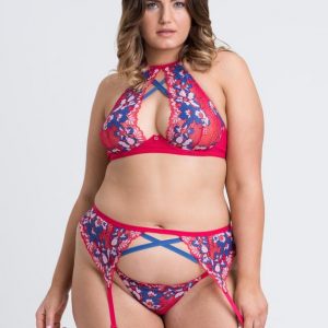 Lovehoney Plus Size Passion Flower Red Lace Halterneck Bra Set