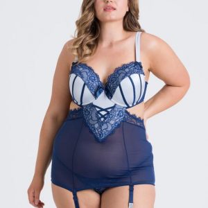 Lovehoney Plus Size Boudoir Belle Navy Blue Push-Up Chemise Set