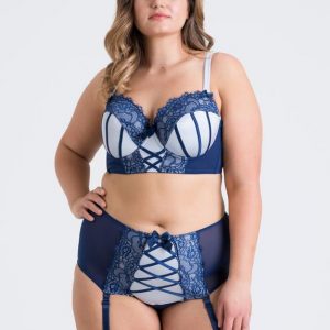 Lovehoney Plus Size Boudoir Belle Navy Blue Push-Up Longline Bra Set