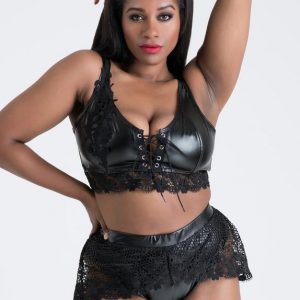 Lovehoney Plus Size Fierce Diva Faux Leather Lace-Up Crotchless Bra Set