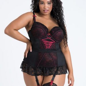 Lovehoney Plus Size Twilight Rose Black Lace Basque Set