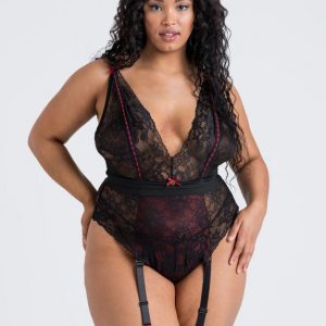 Lovehoney Plus Size Twilight Rose Black Lace Garter Body