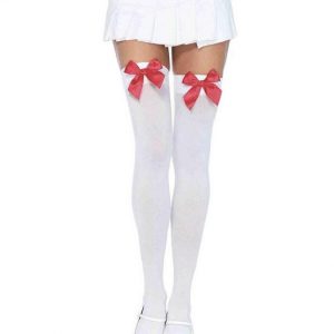 Leg Avenue White Thigh-Highs with Red Bows