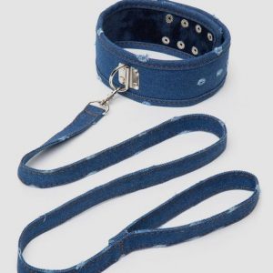 Ouch! Worn Denim Collar with Leash