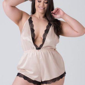 Lovehoney Plus Size Jewel Satin Pearl Blush Plunging Teddy