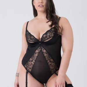 Lovehoney Plus Size Lotus Black Sheer Embroidered Teddy