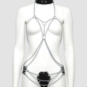 DOMINIX Deluxe Leather and Chain Harness