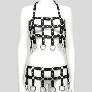 DOMINIX Deluxe Leather Caged Bra and Belt