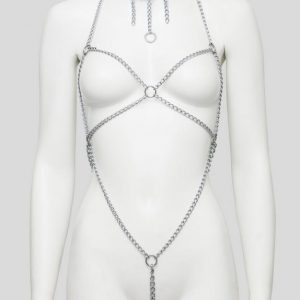 DOMINIX Deluxe Open-Body Chain Harness with Leather Collar