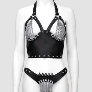 DOMINIX Deluxe Leather and Chain Harness Bra Set